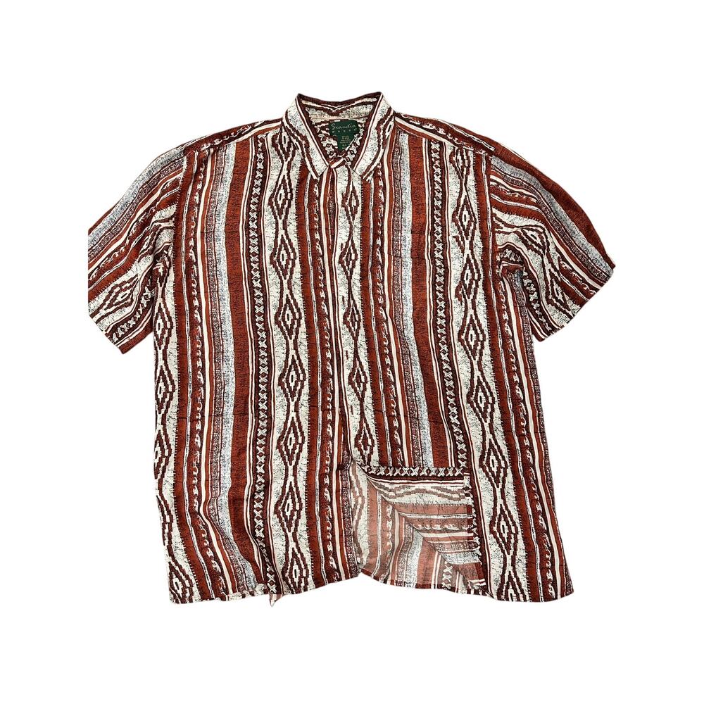 Scandia Woods 100% Silk Southwestern Aztec Shirt XL Tall